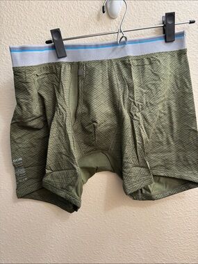 Mack Weldon Olive Geometric Boxer Briefs with Blue-Trim Waistband